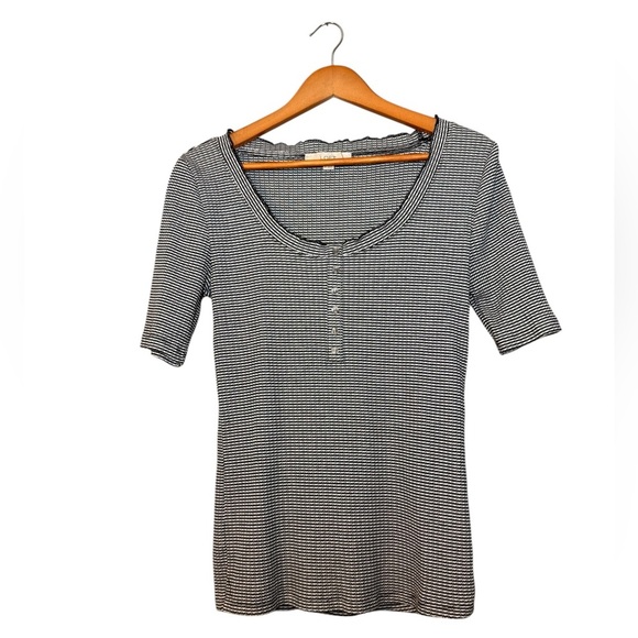 LOFT Tops - LOFT Black White Striped Blouse Women’s Size Medium Casual Work Top